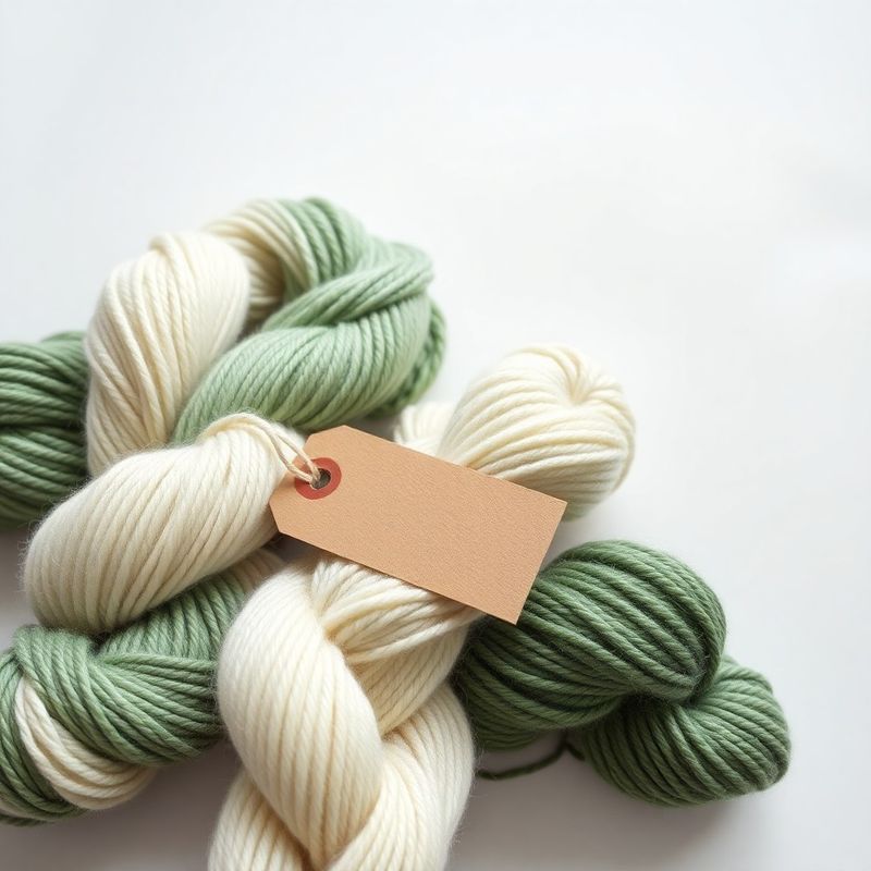 Styled flat-lay of wool yarn skeins with kraft paper tag